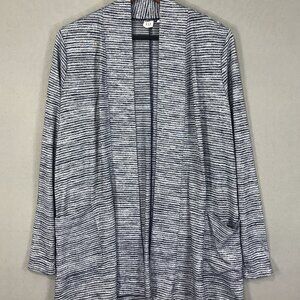 Gap Cardigan Sweater Women's Small Blue White Striped Open Front Pockets LS